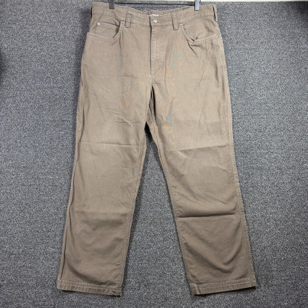 Duluth Trading Co. Flex Fire Hose Pants Men's 38x30 Coffee Brown Work Canvas